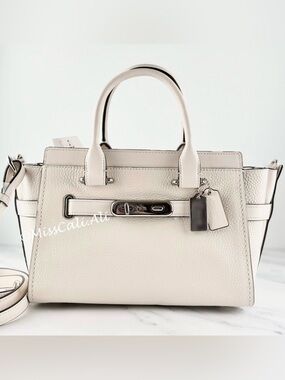 NWT COACH Swagger 27 Pebbled Leather Satchel Bag - White Chalk